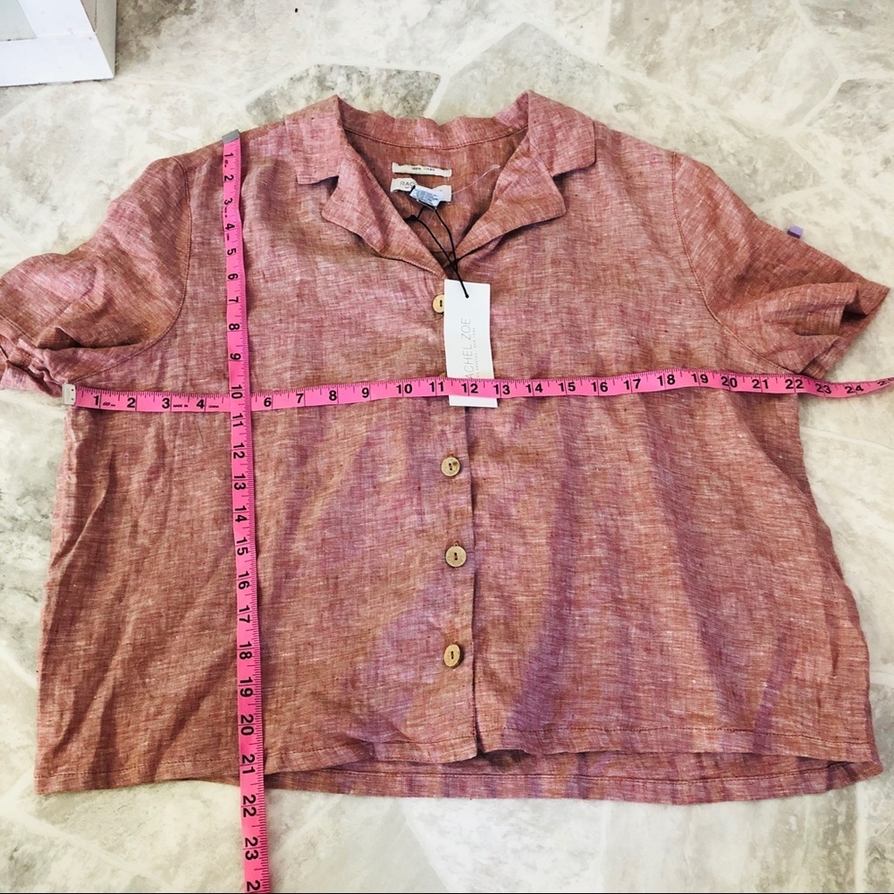NWT RACHEL ZOE pink 100% linen button up half cropped blouse size large - Picture 9 of 9
